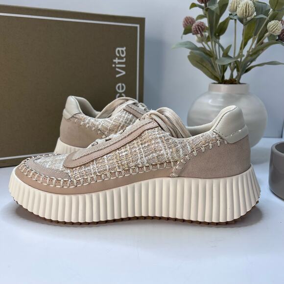New Dolce Vita Dolan Woven Textile Lace Up Platform Sneaker Cream Women's 8 NWB - Picture 7 of 11